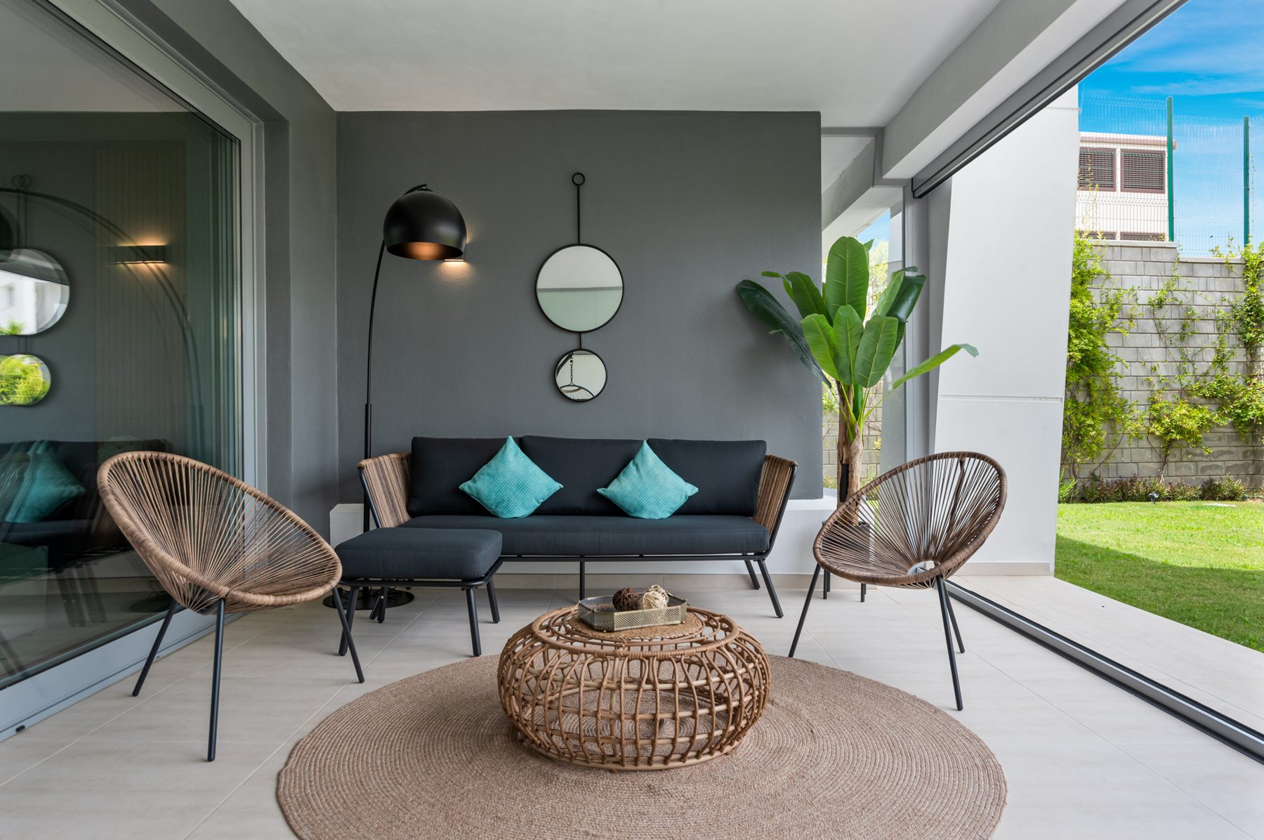 Shaded outdoor lounge